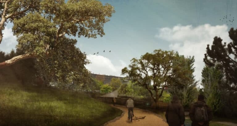 Acesso ao parque das Sete Fontes com itinerário pedonal alternativo e elevador