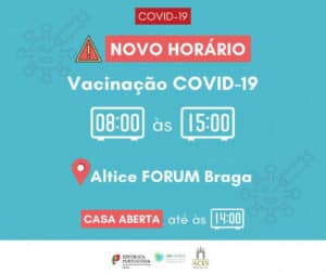 Centro de vacinação de Braga passa a funcionar entre as 08h00 e as 15h00