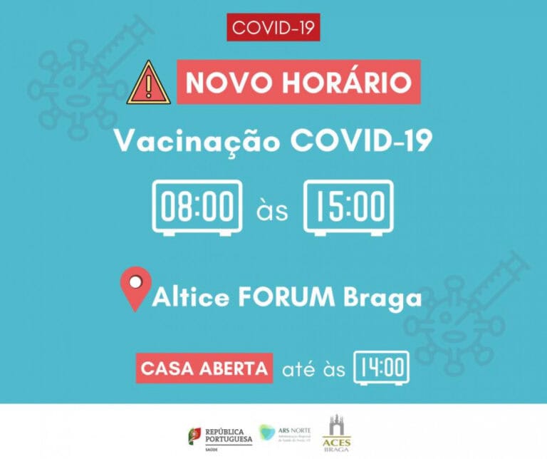 Centro de vacinação de Braga passa a funcionar entre as 08h00 e as 15h00