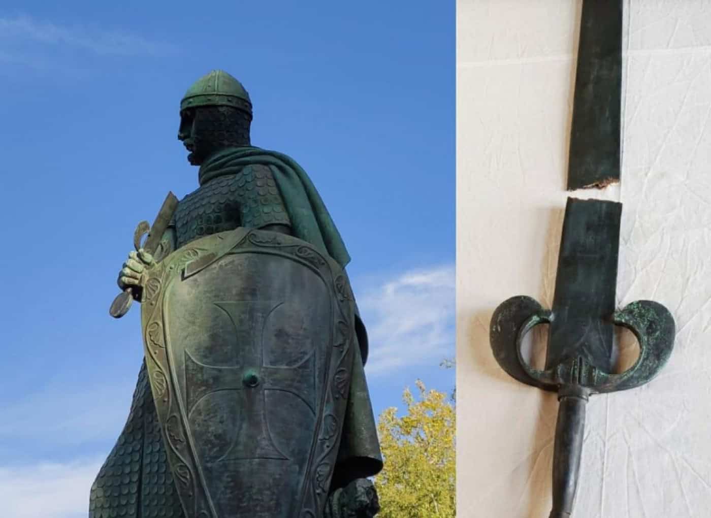 Estátua de D. Afonso Henriques sem espada após ato de vandalismo em Guimarães