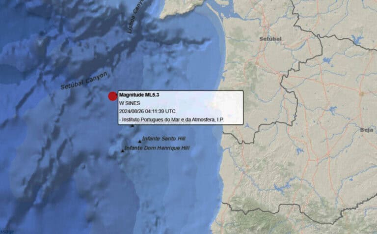 Sentidas mais três réplicas após sismo de magnitude 5,3 ao largo de Sines&nbsp;