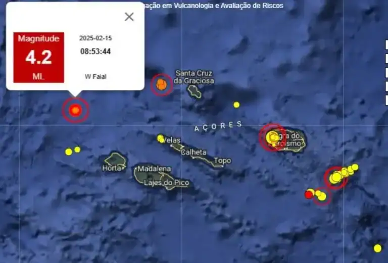 Sismo de magnitude 4,2 na escala de Richter sentido nas ilhas do Faial e Pico&nbsp;